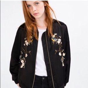 Zara Satin Embroidered Floral Bomber Jacket